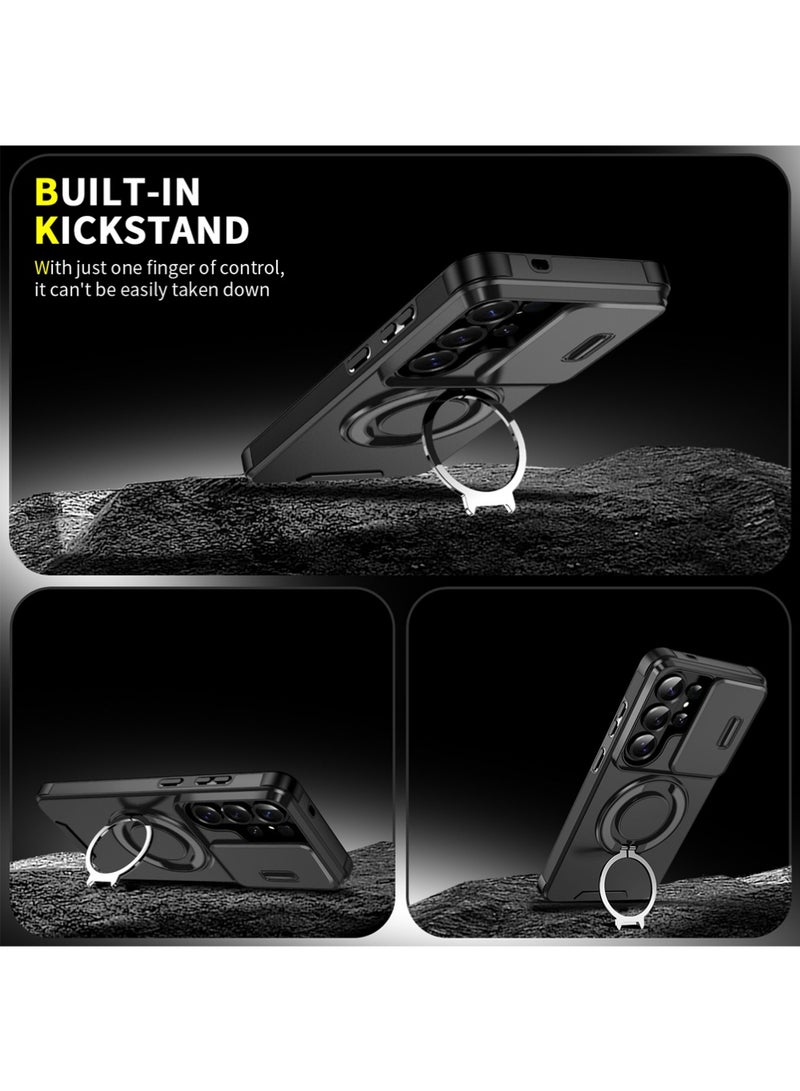 X-level Samsung Galaxy S26 Ultra Case Cover,Heavy Duty Shockproof Protection Case Cover with Finger Ring Phone Holder and Camera Lens Protector Slide Window, Phone Protect Case Cover for Samsung Galaxy S26 Ultra Black - Image 4